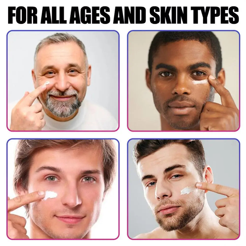 Collagen face cream applied on four men, showing coverage on cheeks