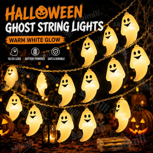 Halloween Ghost Shape LED Fairy Lights Battery Operated Spooky Glow String Horror Decor Prop For Home Holidays Party Decor Lamp K's Collection Store