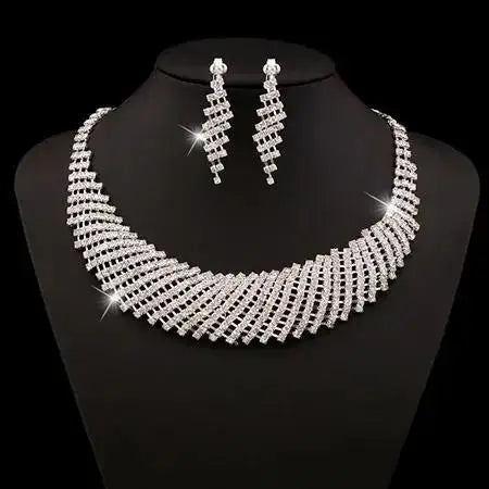 Wedding Bridal Jewelry Set String of Pearls Prom Silver Color Crystal Bracelet Necklace Earrings for Women jewellery sets K's Collection Store