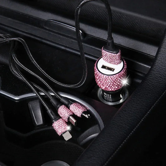 Bling USB Car Charger 5V 2.1A Dual Port Fast Adapter Pink Car Decor Car Styling Diamond Car Accessories Interior for Woman Amagi K's Collection Store