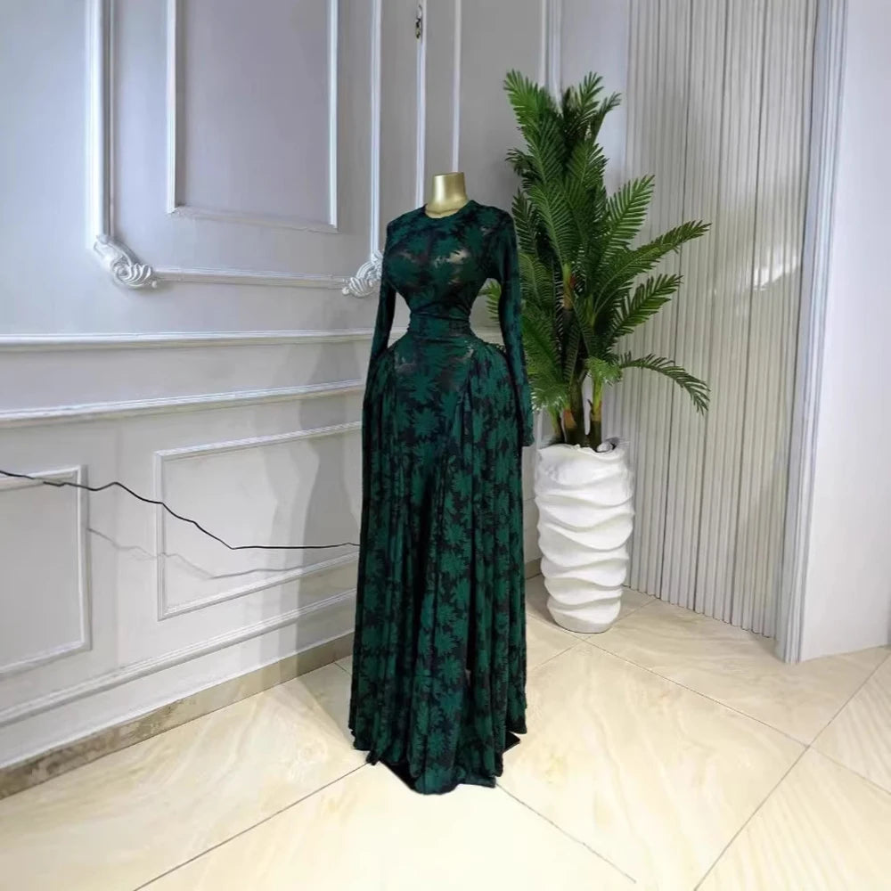 Luxury Women Elegant Design Print Mesh Long Dress with Inner Dress 2 Piece Set Vacation Beach Style Long Sleeved Maxi Dresses K's Collection Store