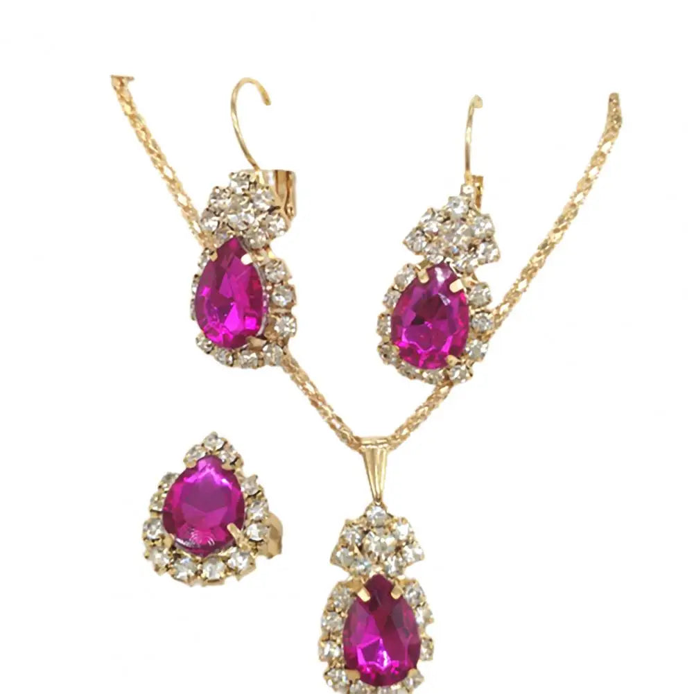 3Pcs/Set Luxury Wedding Jewelry Set  Smooth Alloy Necklace Earrings Ring Set  Shiny Bridal Earrings Necklace Ring Set K's Collection Store