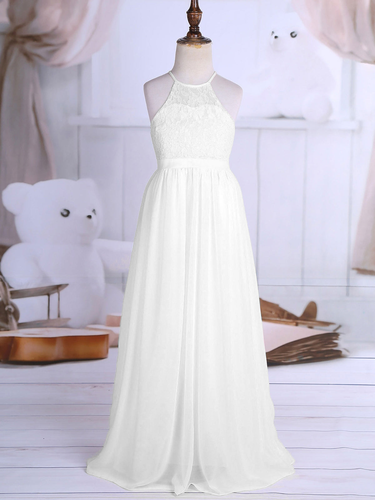 Kids Chiffon Floral Lace Cutout Back Flower Girl Dress Childs Girls Children Wedding Birthday Party Clothes K's Collection Store