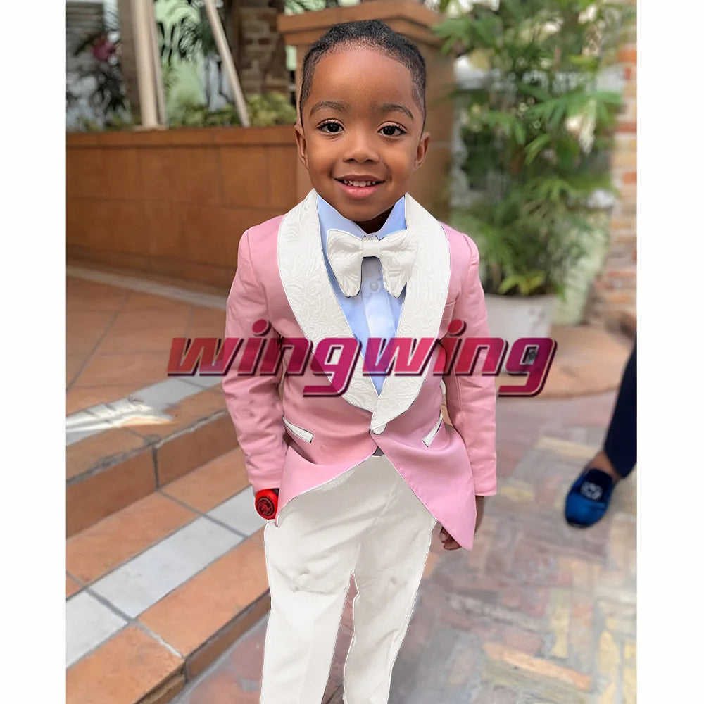 Suit for Boys Wedding Jacket Pants Bow Tie Set of 2 Shawl Collar Floral Blazer Fashion Kids Clothes 2-16 Years K's Collection Store