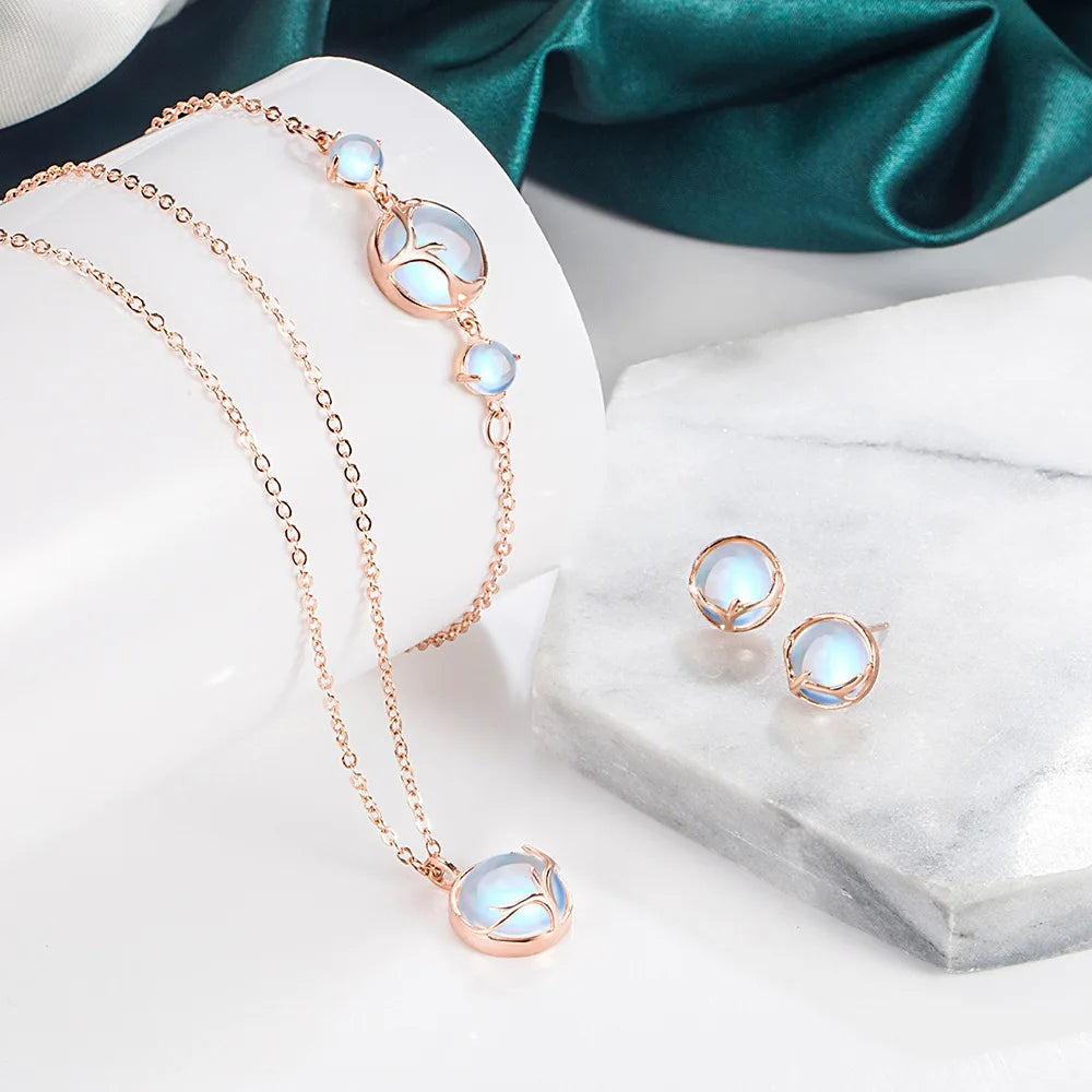 925 Sterling Silver Elegant Women's Jewelry  Sets Round Antler Crystal Earrings Bracelets Necklace Elegant Argent 925 K's Collection Store