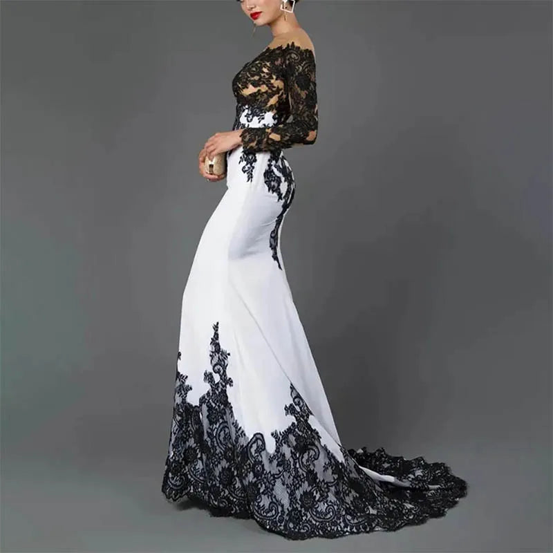 Customized Elegant Black Lace Long Sleeve Mermaid Evening Dresses Sweep Train Formal Party Dress for Women Prom Gowns 2025 K's Collection Store