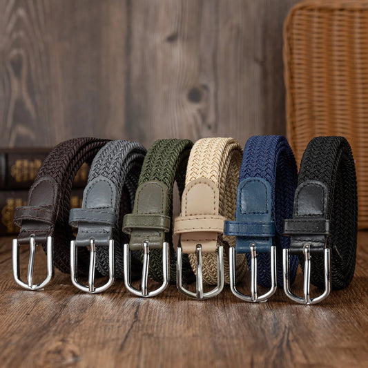 Woven elastic holeless needle buckle belt fashion belt K's Collection Store