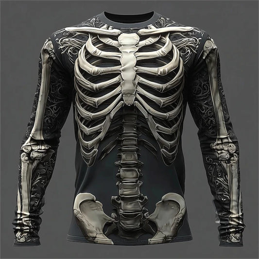 2025 Halloween Skull Print Men's Long-Sleeve T-Shirt Gothic Style Streetwear Men's Oversized Casual Top Halloween Party T-Shirt K's Collection Store