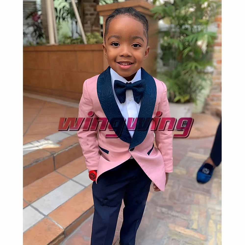 Suit for Boys Wedding Jacket Pants Bow Tie Set of 2 Shawl Collar Floral Blazer Fashion Kids Clothes 2-16 Years K's Collection Store