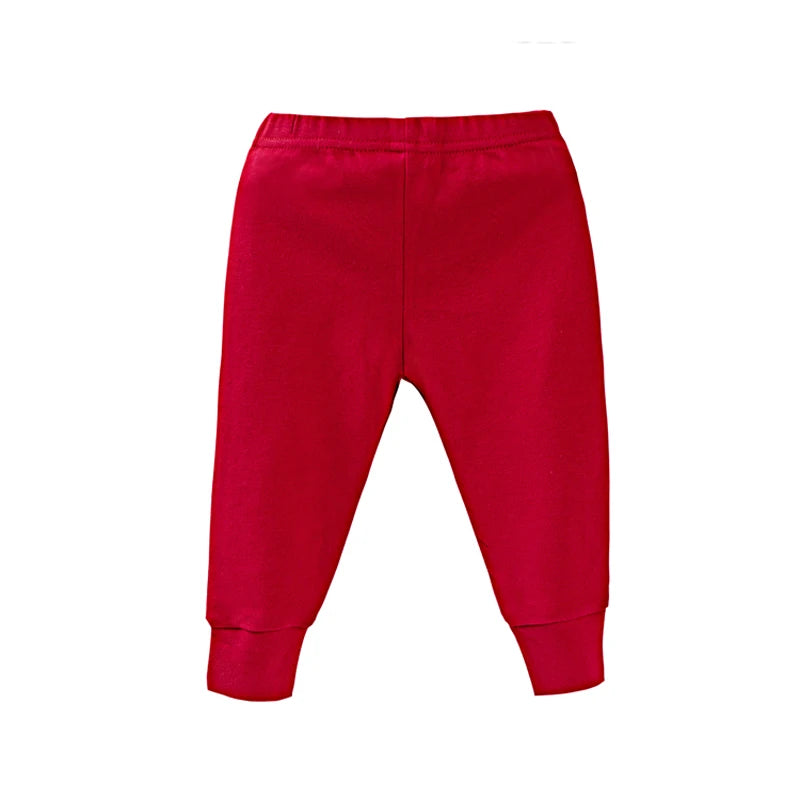Red baby cotton jogger pants with elastic waistband and ankle cuffs