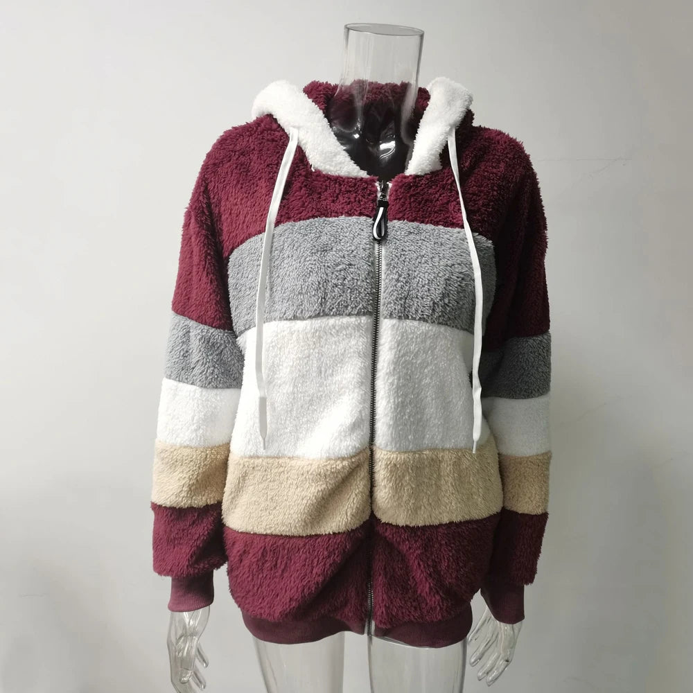 Oversized Jacket for Women Coat 2025 Autumn Winter Warm Plush Pocket Hooded Streetwear Loose Lady Zipper Cashmere Outerwear Coat K's Collection Store
