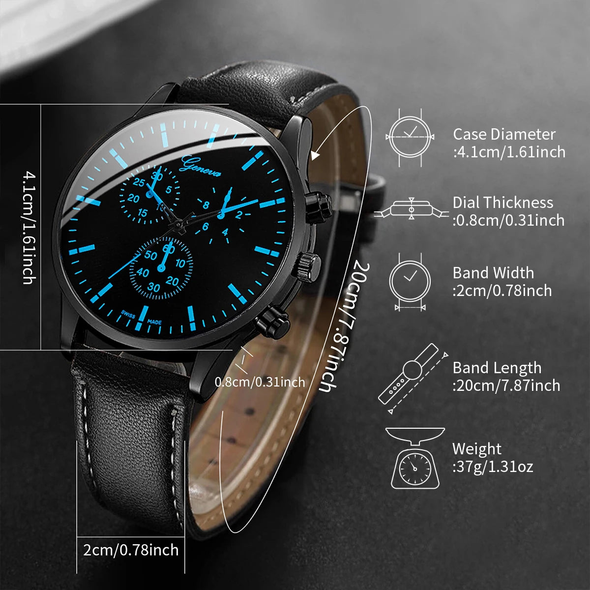 3PCS/Set Men Business Watches Casual Leather Band Analog Male's Quartz Watch Necklace Bracelet Set K's Collection Store