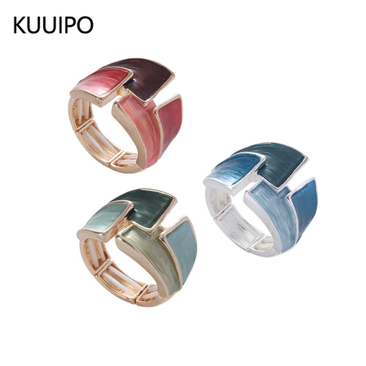Fashion Drip Oil Geometric Gold Color Rings for Women Accessories Trendy Elastic Adjustable Ring Party Prom Jewelry Gift K's Collection Store