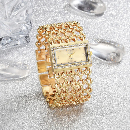 Luxury Noble Gold Ladies Quartz Watch Fashion Women's Skeleton Bracelet full Dress Clock Watches K's Collection Store