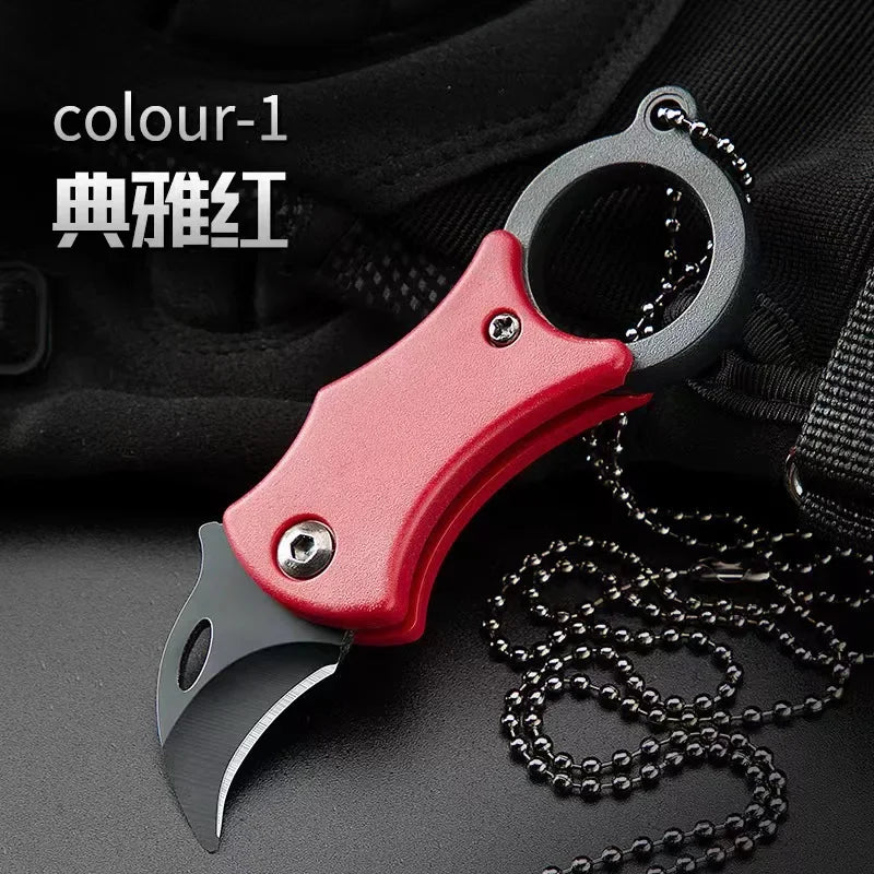 Mini folding pocket knife keychain, red stainless steel blade with key ring