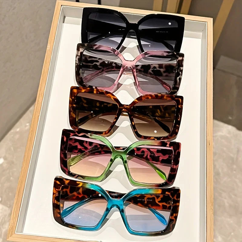 2025 Oversized Square Fashion Sunglasses with Gradient Lenses - Chic Tortoiseshell & Leopard Print Frames Anti-Glare PC Material K's Collection Store