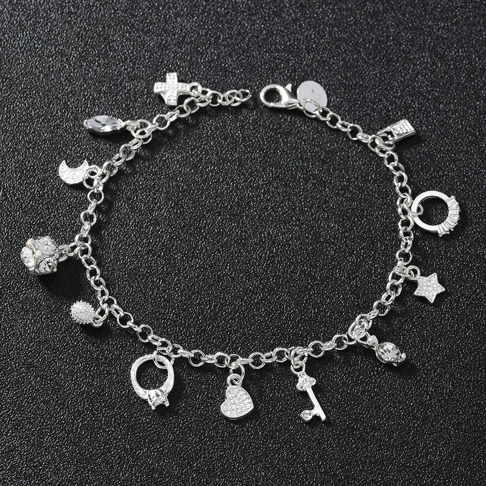 Bracelet European and American Silver Fashion Thirteen Pendant Bracelet Women's Multi-Element Jewelry Simple Style Bracelet Whol K's Collection Store