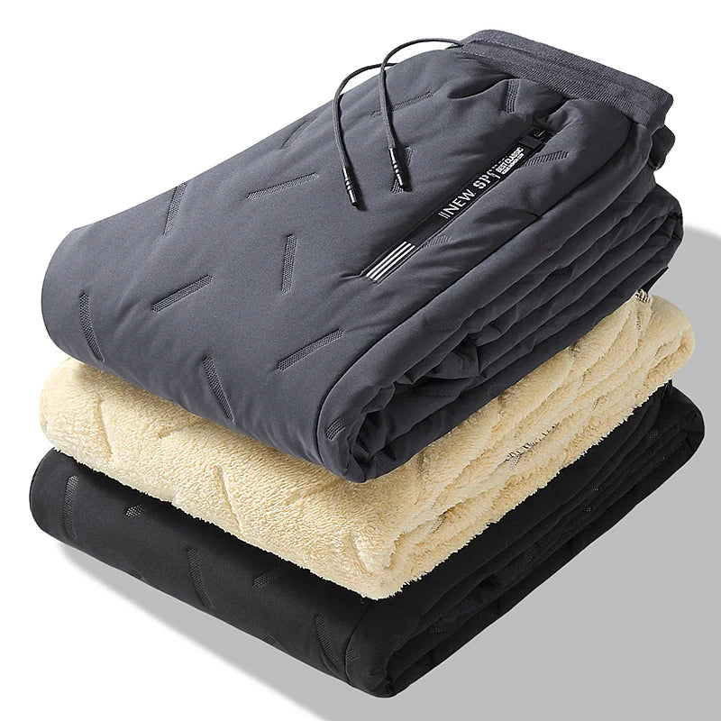 Winter Sweatwear Men Plush Thick Fleece Sweatpant Lambswool Thermal Trousers Casual Pants Waterproof Windproof Warm Cotton Pants K's Collection Store