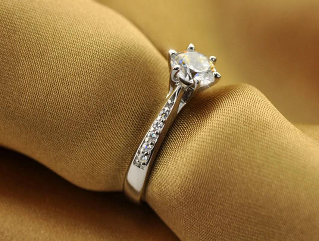 Luxury 925 Sterling Silver Classic Ring for Women Six claw jewelry simple 70ct diamond ring imitation diamond women's ring K's Collection Store