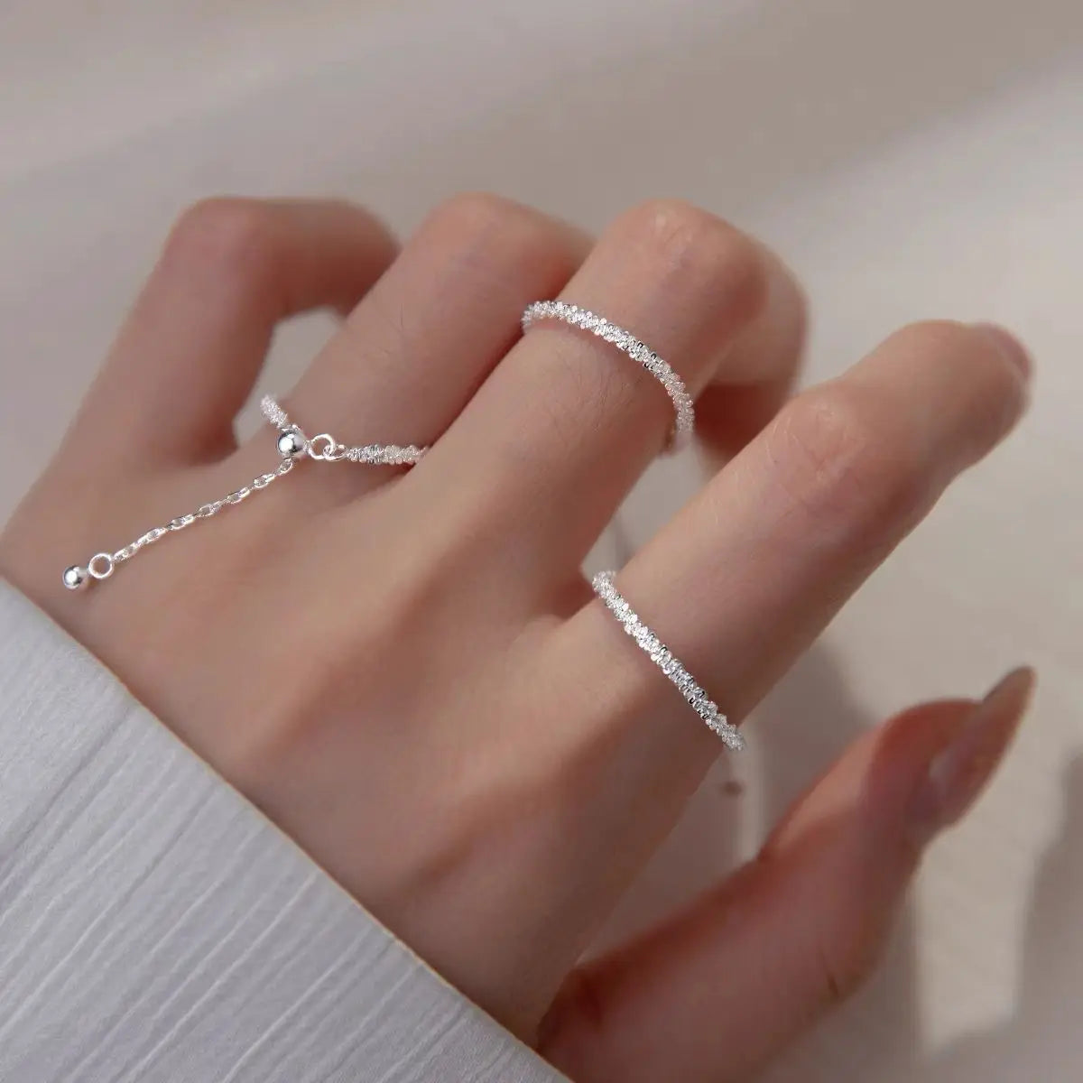 925 Sterling Silver Sparkling Simple Gypsophila Pull Adjustable Flash Ring for Women Anniversary Wedding Party Gift Fine Jewelry K's Collection Store