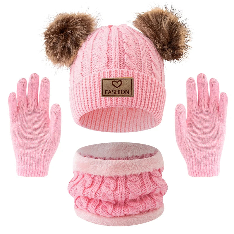 3PC 2-12Y Autumn and Winter Children's Hats and Neck Gloves Set, Cute, Comfortable and Warm, Hats for Boys and Girls K's Collection Store