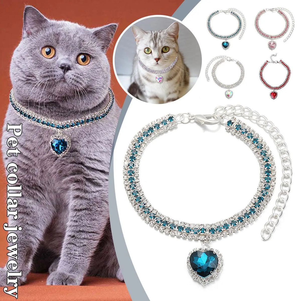 Luxury Crystal Cat Collar Love Pendant Necklace Pet Collar Adjustable Small Dog Cat Neck Ring Rhinestone Collar Pet Accessories K's Collection Store