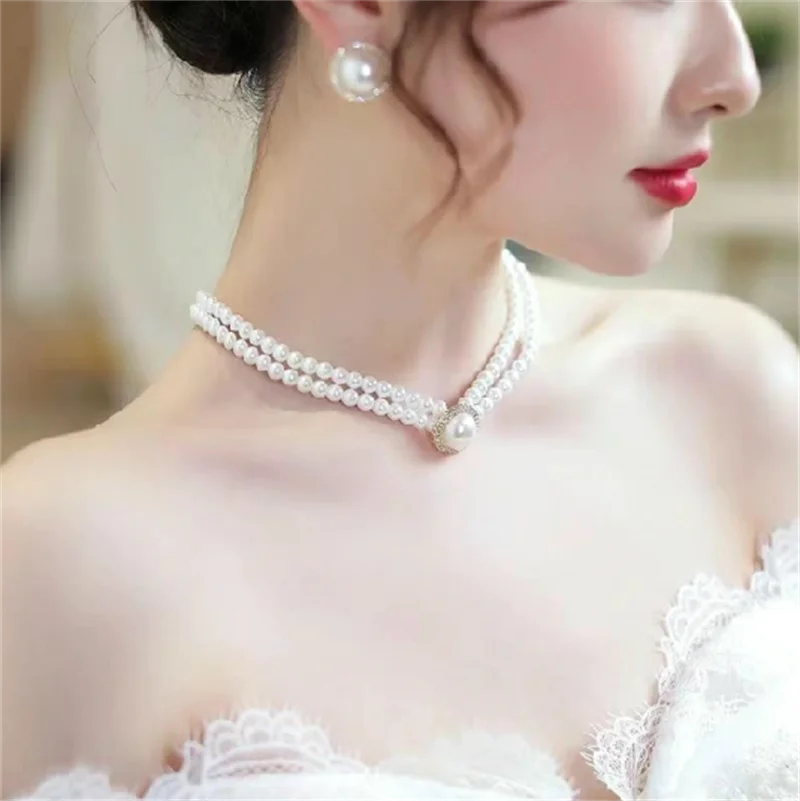 Elegant Big White Imitation Pearl Necklace Earring Ring Jewelry Set Crystal Jewelry Fashion Wedding Bridal Accessory Set Gifts K's Collection Store