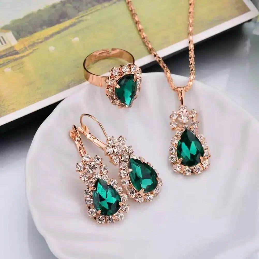 3Pcs/Set Luxury Wedding Jewelry Set  Smooth Alloy Necklace Earrings Ring Set  Shiny Bridal Earrings Necklace Ring Set K's Collection Store