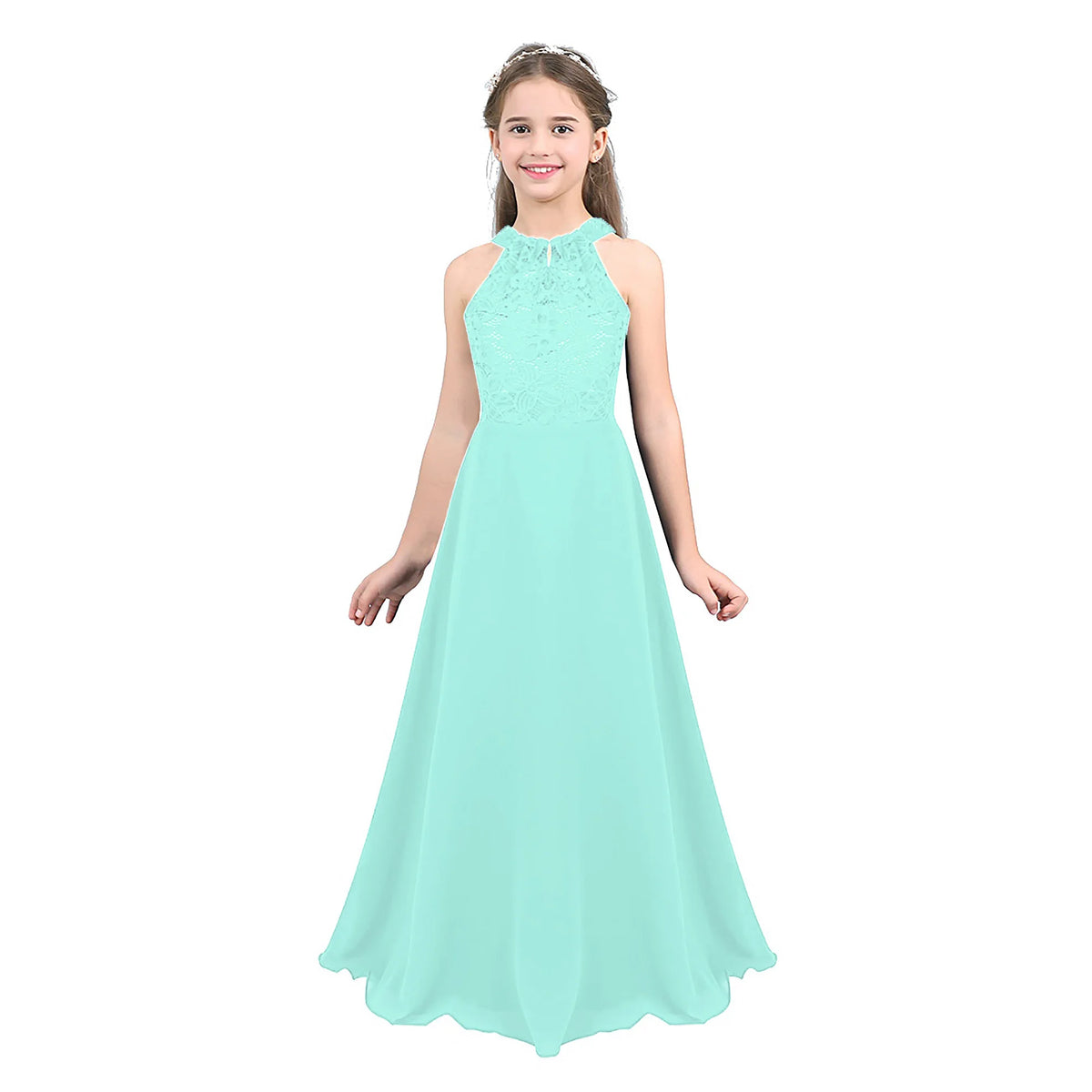 Kids Chiffon Floral Lace Cutout Back Flower Girl Dress Childs Girls Children Wedding Birthday Party Clothes K's Collection Store