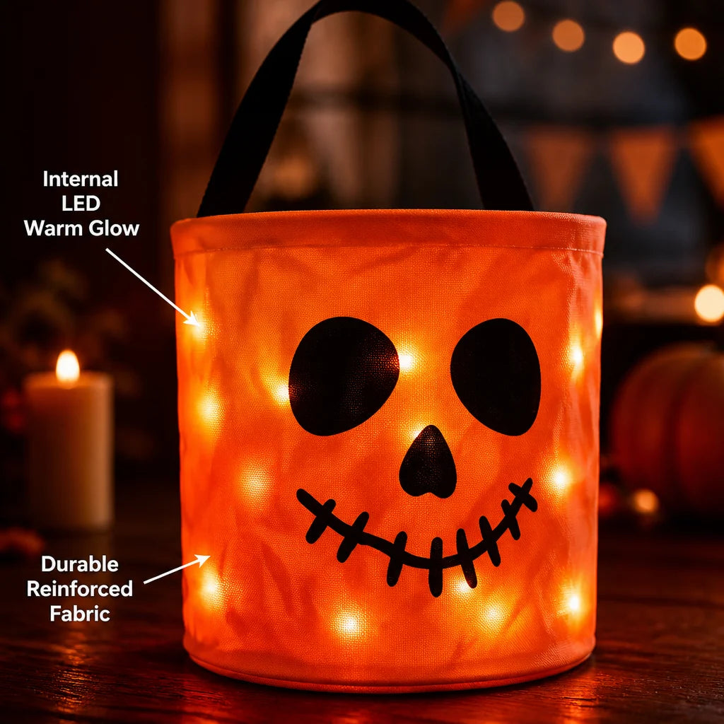 LED Light Up Lights Halloween Pumpkin Candy Bags Gift Suitable For Trick Or Treating Parties Buckets Holiday Event Decorations K's Collection Store