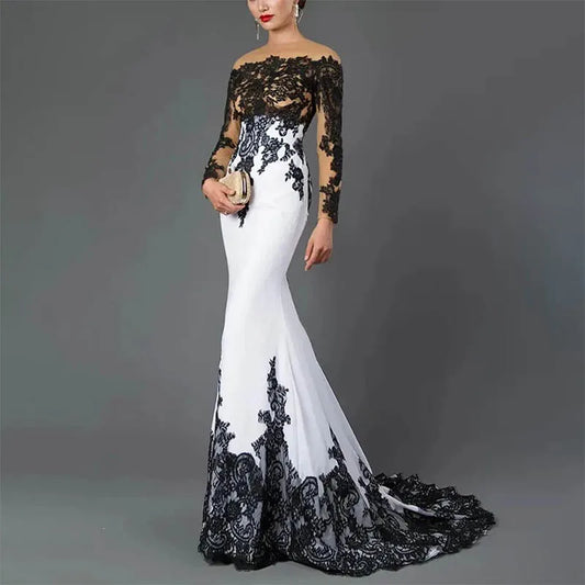 Customized Elegant Black Lace Long Sleeve Mermaid Evening Dresses Sweep Train Formal Party Dress for Women Prom Gowns 2025 K's Collection Store