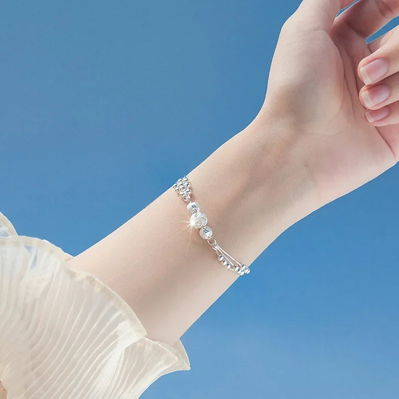 Fine 925 Sterling Silver Bead Charm Bracelet For Women Girls Lady cute Wedding Party Bohemian Fashion Jewelry Gift noble y2k K's Collection Store