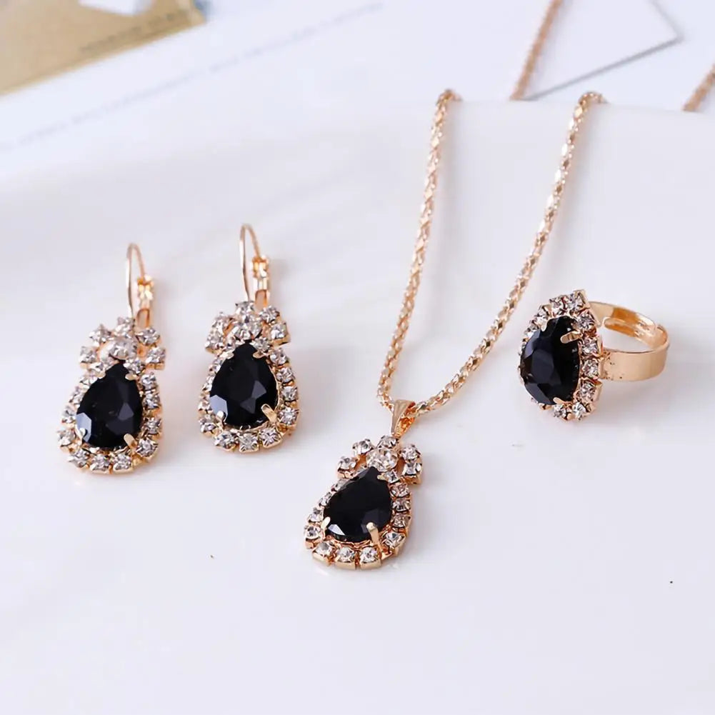 3Pcs/Set Luxury Wedding Jewelry Set  Smooth Alloy Necklace Earrings Ring Set  Shiny Bridal Earrings Necklace Ring Set K's Collection Store