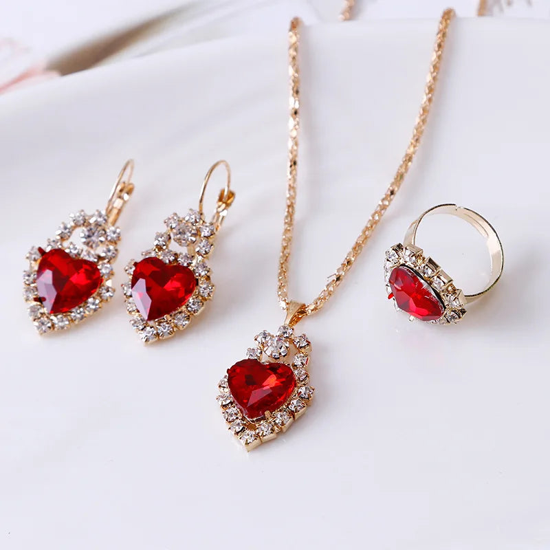 Jewelry Sets Women Wedding Jewelry Set for Brides Gold-Color Zirconia Earring Pendant Necklace Ring Sets K's Collection Store