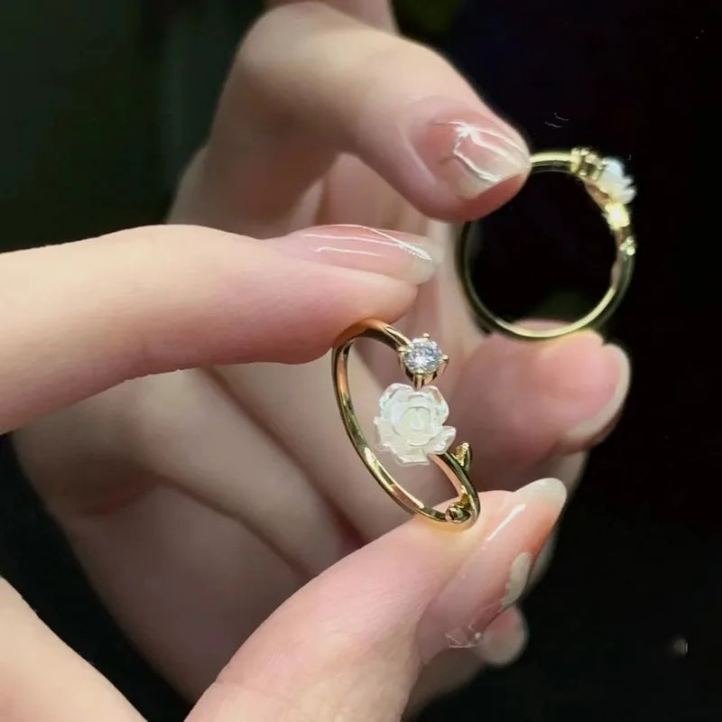 Luxury Zircon Flower Opening Rings for Women Cubic Zirconia Rose Cherry Blossom Tulip Adjustable Finger Ring Wedding Jewelry K's Collection Store