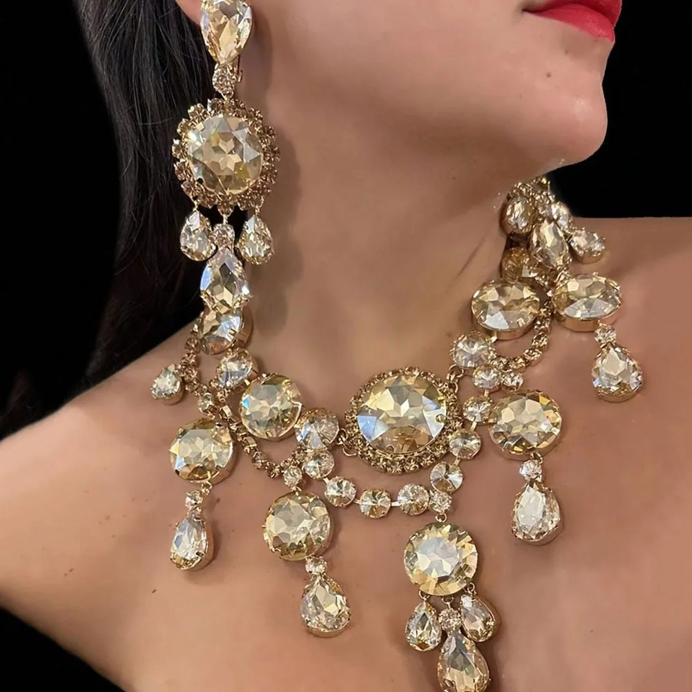 Bling Luxury Large Necklace, Exaggerated Round Delicate Necklace, Fashionable Bridal Wedding Jewelry, Party Gift for Women K's Collection Store