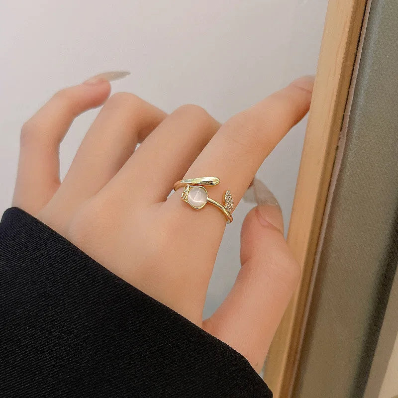 Luxury Zircon Flower Opening Rings for Women Cubic Zirconia Rose Cherry Blossom Tulip Adjustable Finger Ring Wedding Jewelry K's Collection Store