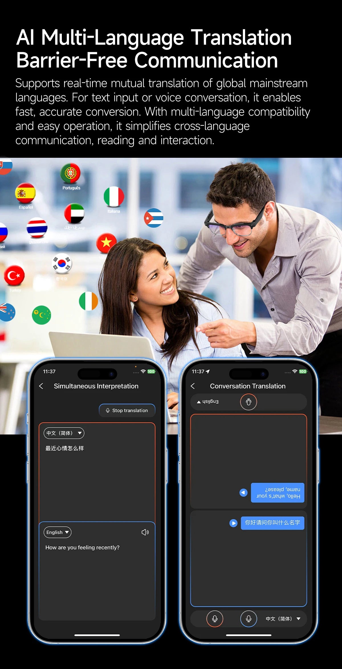2026 New 8MP Ultra-Wide HD Camera Smart Glasses Video Record 4GB AI Photo Recognition BT Call Translation Voice Smart Glasses K's Collection Store