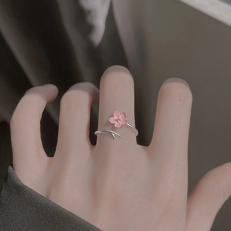 Luxury Zircon Flower Opening Rings for Women Cubic Zirconia Rose Cherry Blossom Tulip Adjustable Finger Ring Wedding Jewelry K's Collection Store