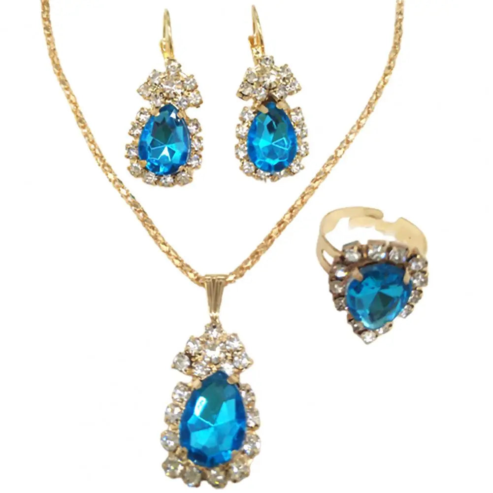 3Pcs/Set Luxury Wedding Jewelry Set  Smooth Alloy Necklace Earrings Ring Set  Shiny Bridal Earrings Necklace Ring Set K's Collection Store