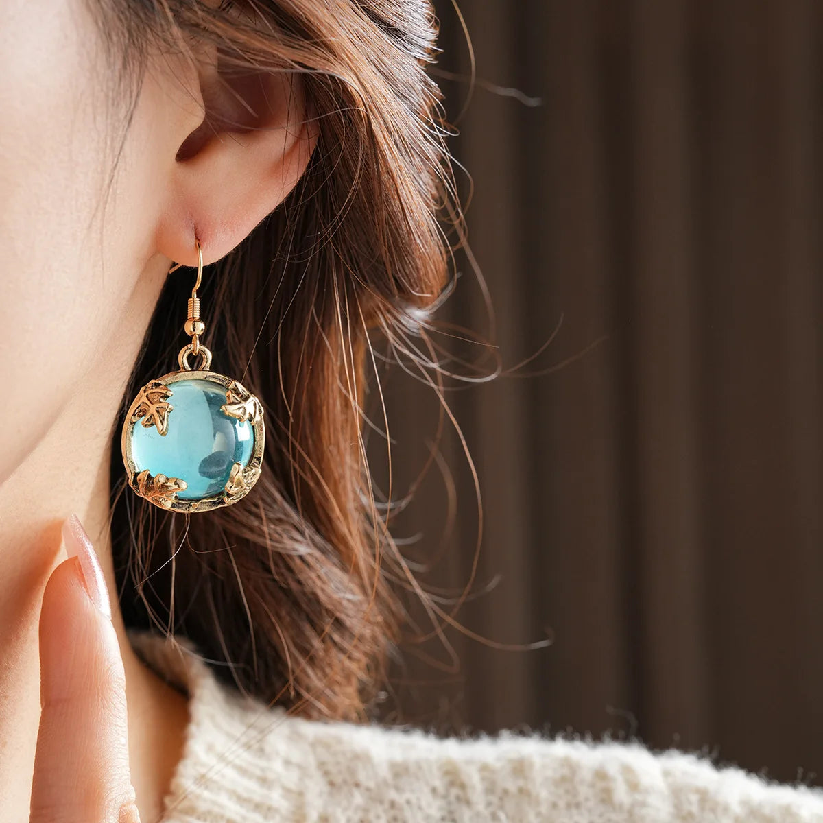 Vintage Fashion Wedding Jewelry Sets for Women Light Luxury Round Resin Necklace Versatile High-end Earring Bracelet K's Collection Store