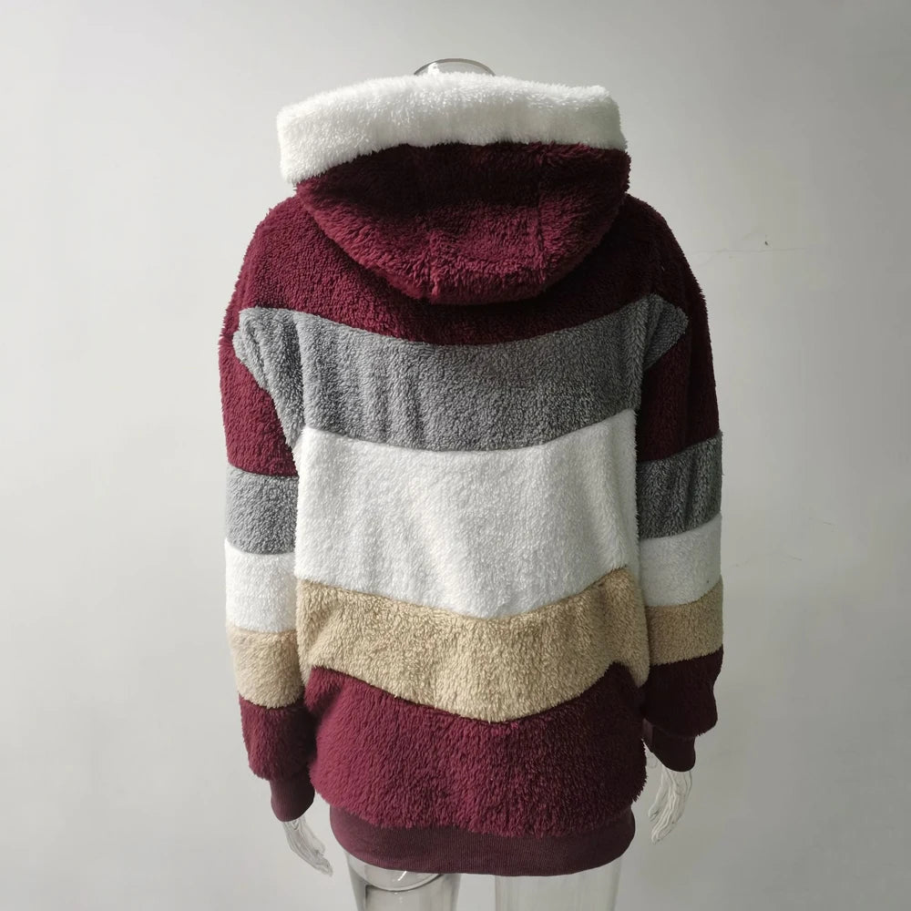 Oversized Jacket for Women Coat 2025 Autumn Winter Warm Plush Pocket Hooded Streetwear Loose Lady Zipper Cashmere Outerwear Coat K's Collection Store