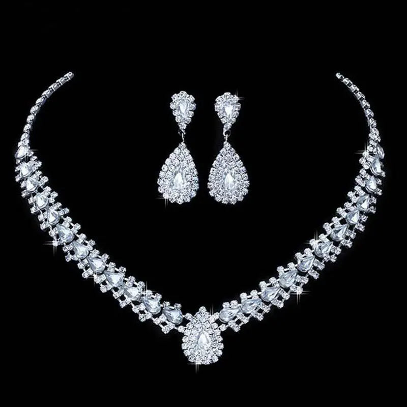 Luxurious Wedding Jewelry Sets for Bridal Bridesmaid Jewelery Drop Earring Necklace Austria Crystal Wholesale Gift K's Collection Store