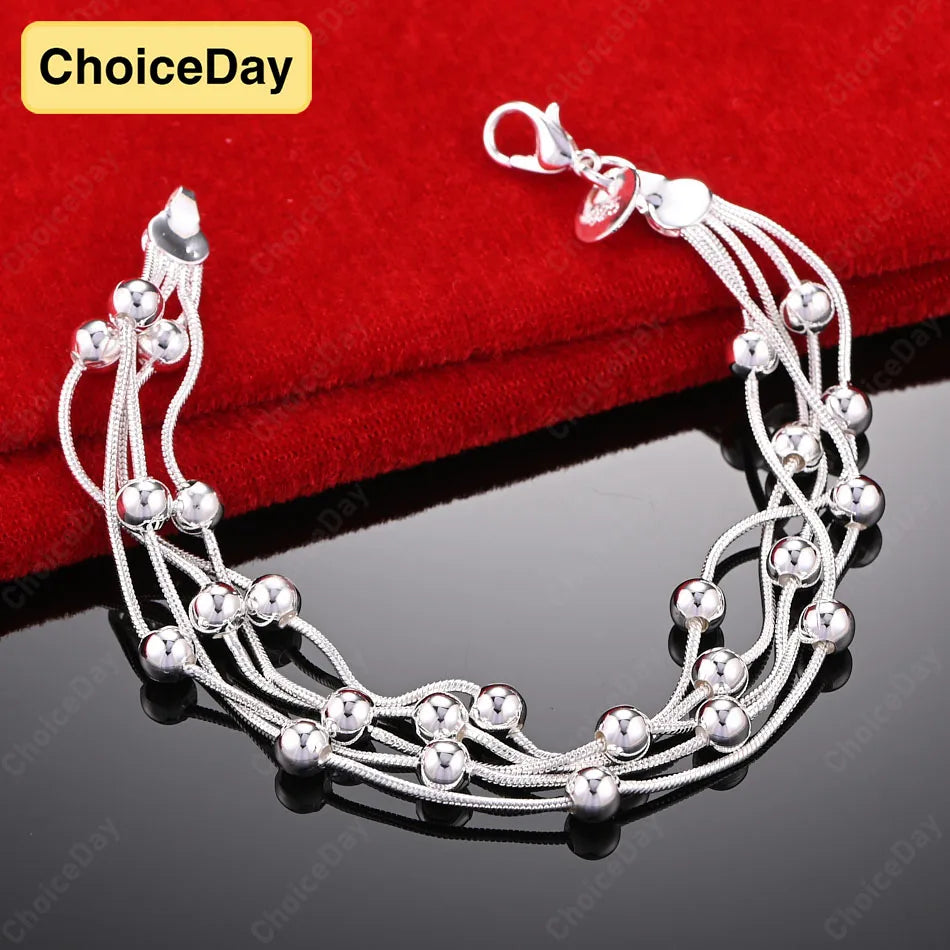 ChoiceDay 925 Sterling Silver 8 Inch 20cm Charm Fashion Beaded Bracelet Women Accessories Party Wedding Gift K's Collection Store