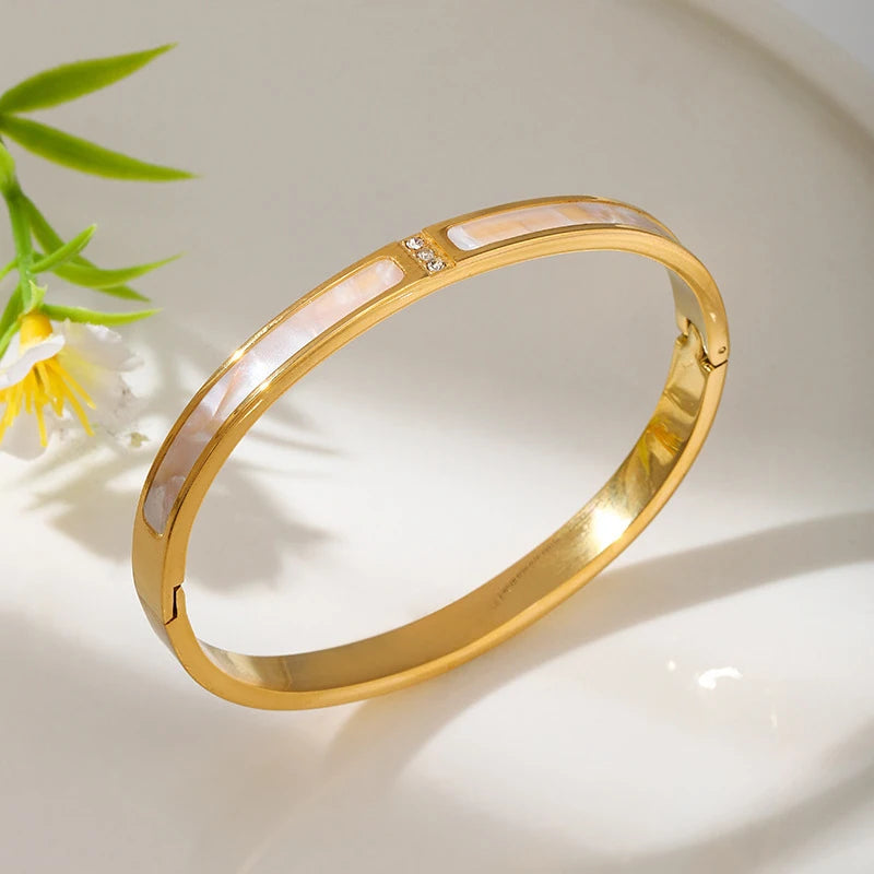 Gold-plated Titanium Steel Waterproof and Rust-proof Exquisite All-match Shiny Zircon Bracelet for Ladies Holiday Jewelry Gift K's Collection Store