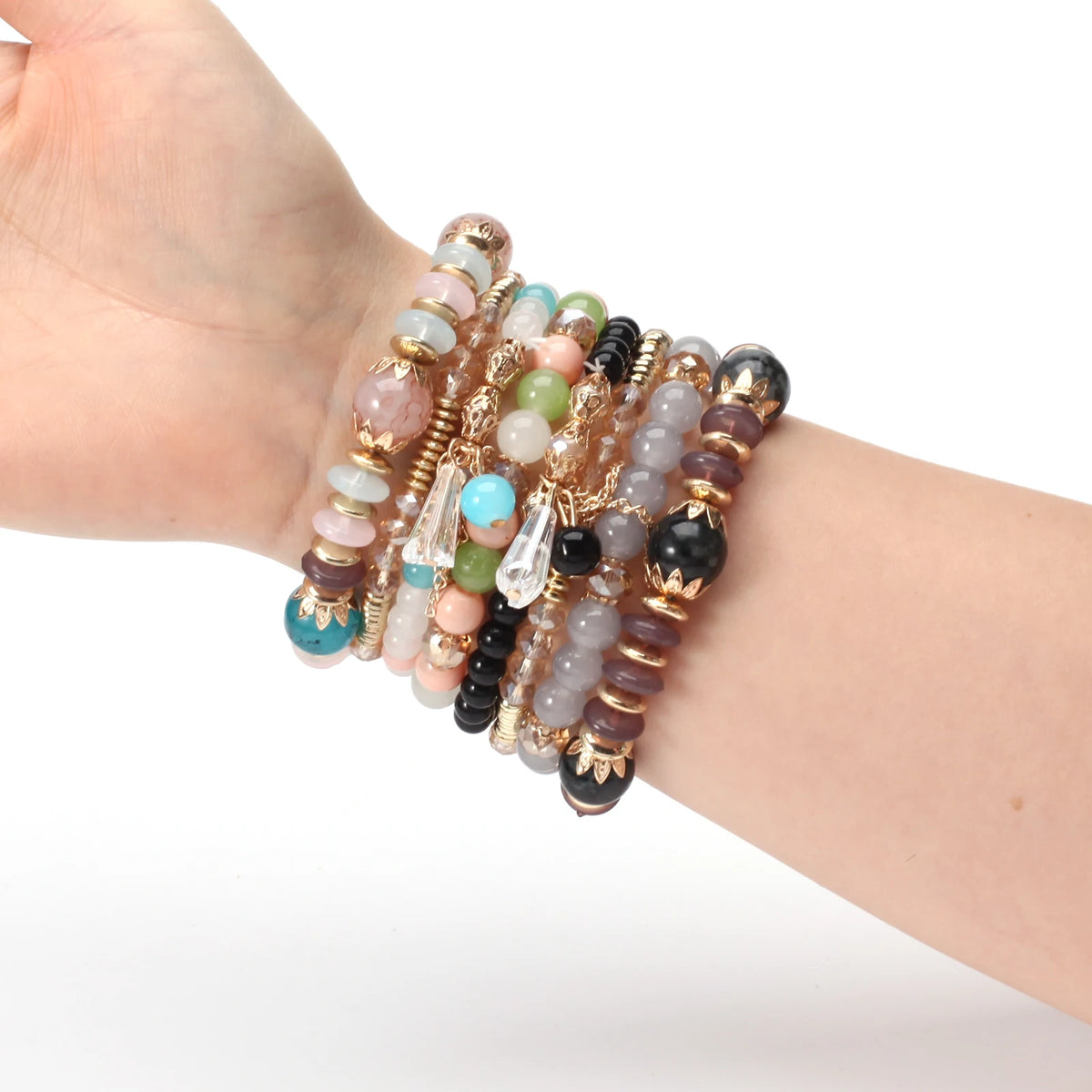 Bohemian Stackable Bead Bracelets for Women Multilayered Bracelet Pendant Charm Stretch Bangles K's Collection Store