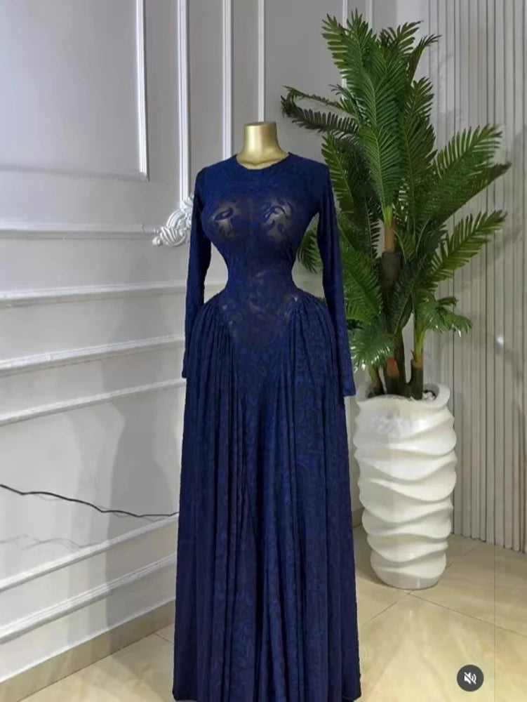 Luxury Women Elegant Design Print Mesh Long Dress with Inner Dress 2 Piece Set Vacation Beach Style Long Sleeved Maxi Dresses K's Collection Store