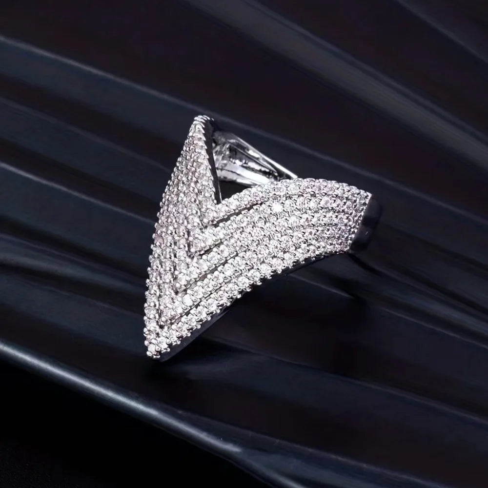 Women's Layered V-Shaped Zircon Ring K's Collection Store