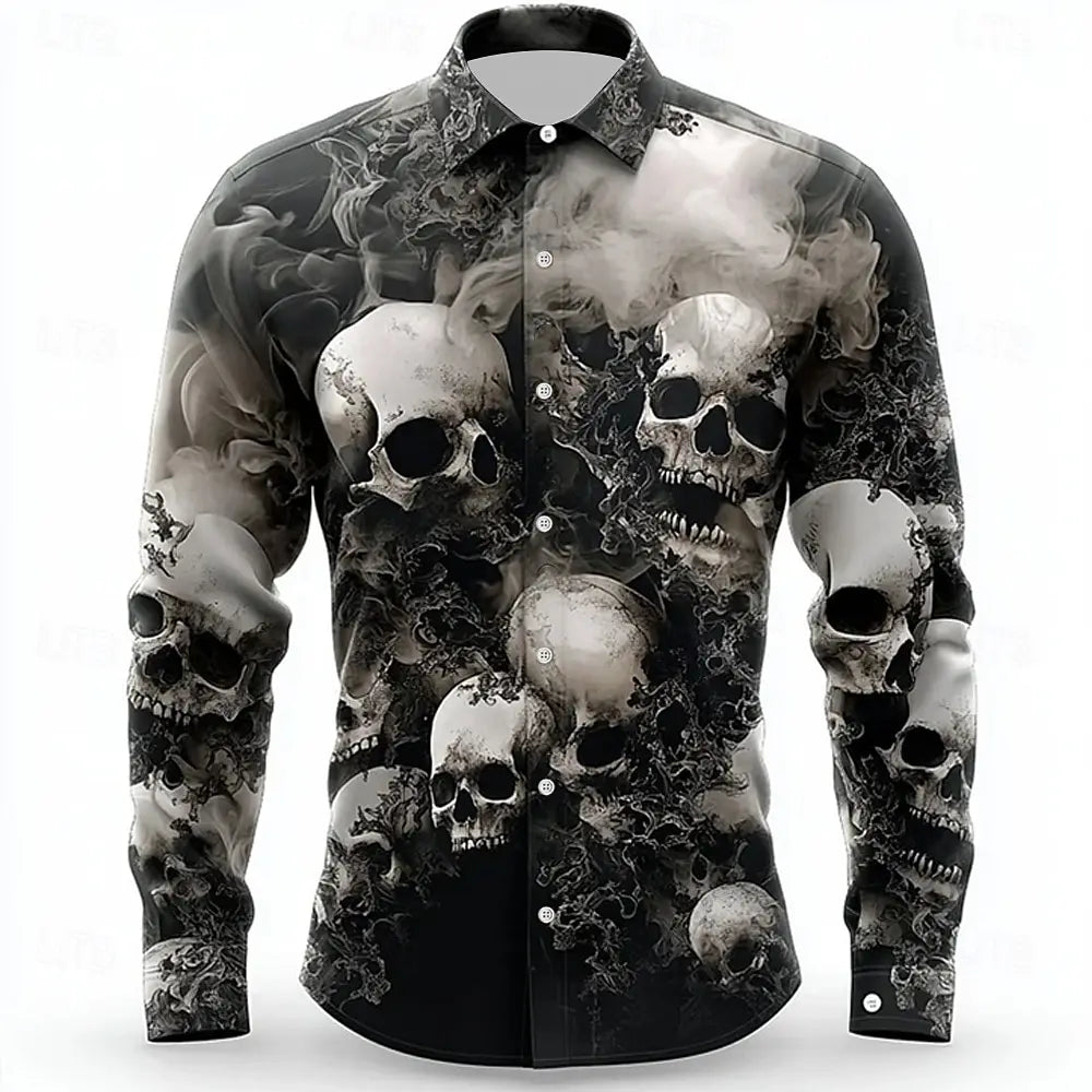 Men's Halloween Skull Button-Up Shirt | Dark Gothic Long Sleeve Top K's Collection Store