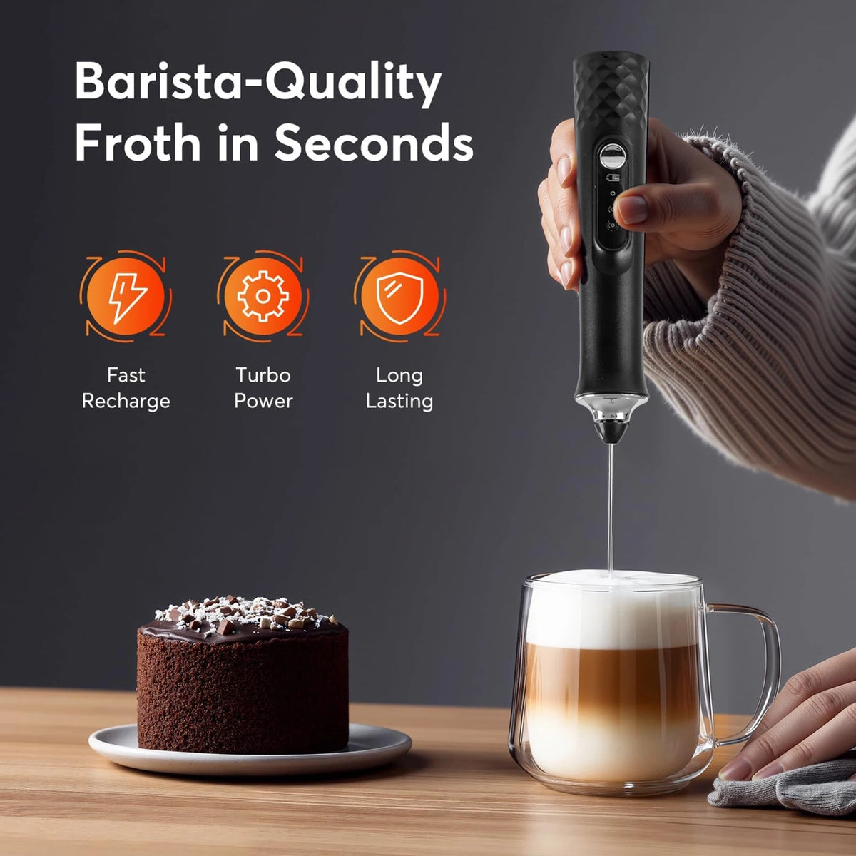 Milk Frother Wand Coffee Frother Handheld Foam Maker For Latte Rechargeable Electric Milk Frother Handheld Drink Mixer Gift Idea K's Collection Store